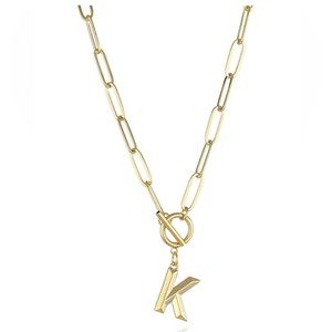 18k gold plated paperclip chain initial K